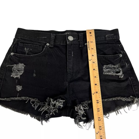 Express Jeans Womens Black Hem Ripped Distressed Denim Cut Off Shorts Size 4 - Picture 11 of 11